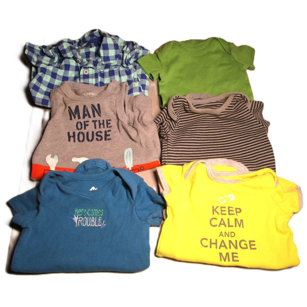 10‑Piece Baby Boy Bodysuit & Romper Bundle Size 0–3M Graphic & Collared Styles